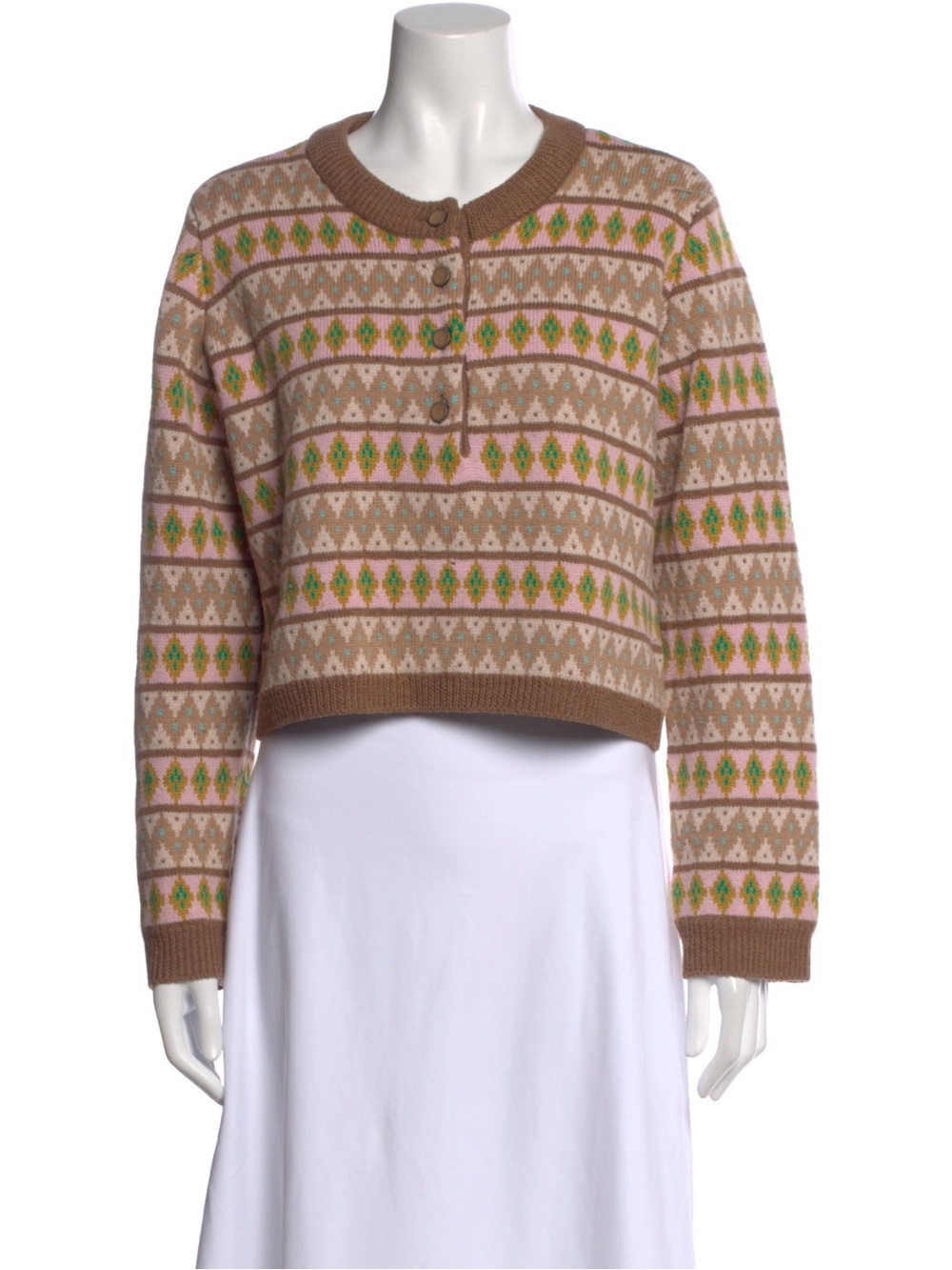 La Ligne Fair Isle Merino Wool Henley Sweater